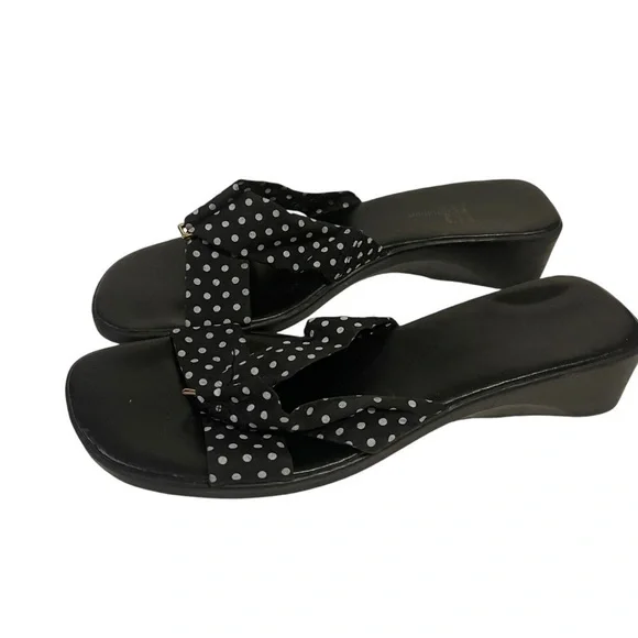 Women’s JENNY BUCHANAN Claire Black White Polka Dot Sandals Slip On Shoes - Picture 2 of 10